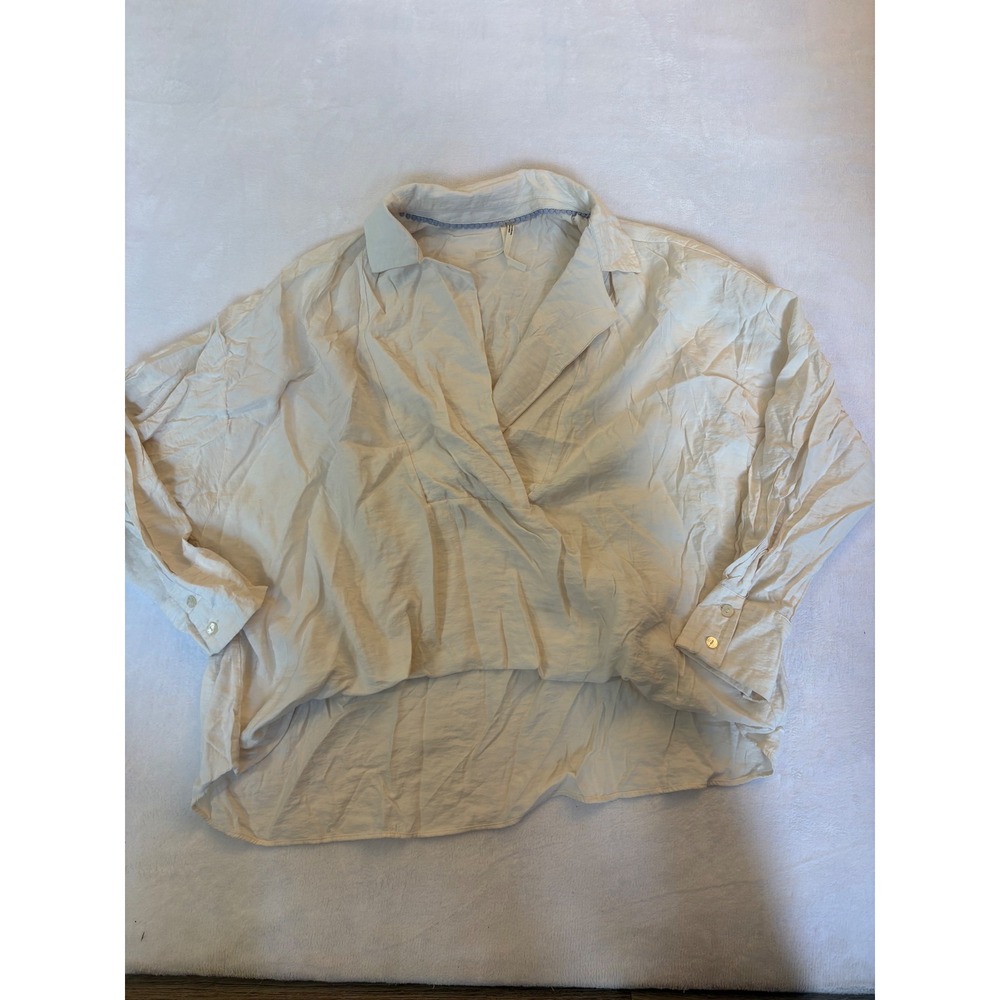 Anthropologie Cream Surplice Wrap Blouse Long Sleeve Textured Top OB1735786